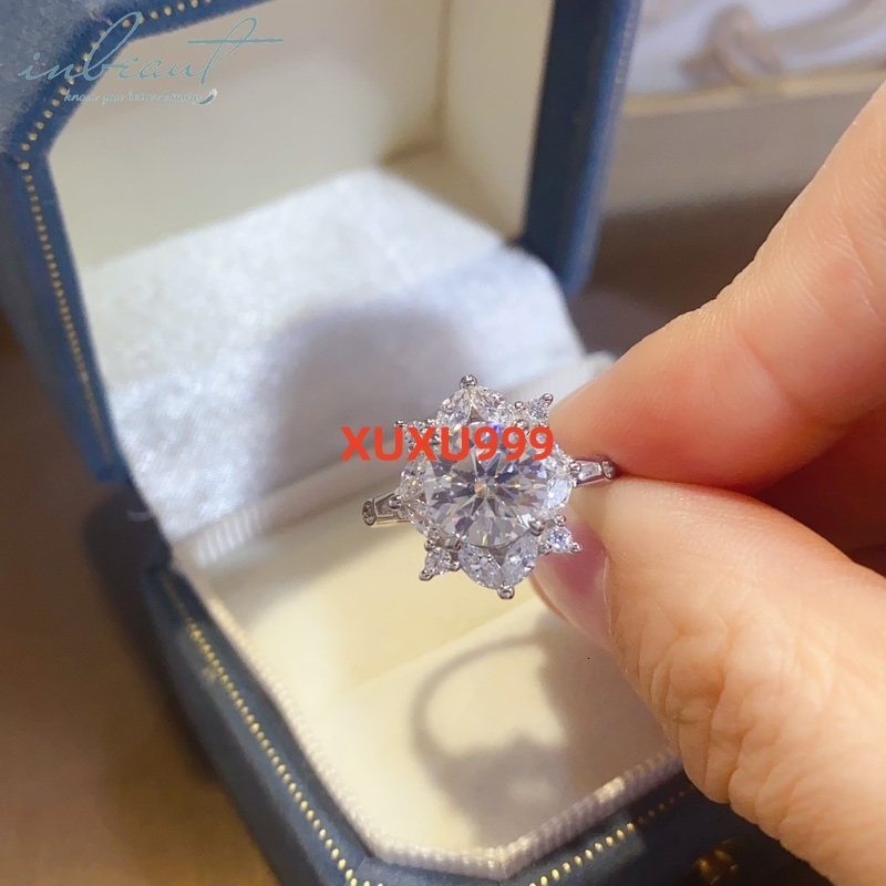New Popular Silver 925 Original 2 Ct Brilliant Cut Diamond Test Past D Color FL Moissanite Ring for Women Gift Fine Jewelry