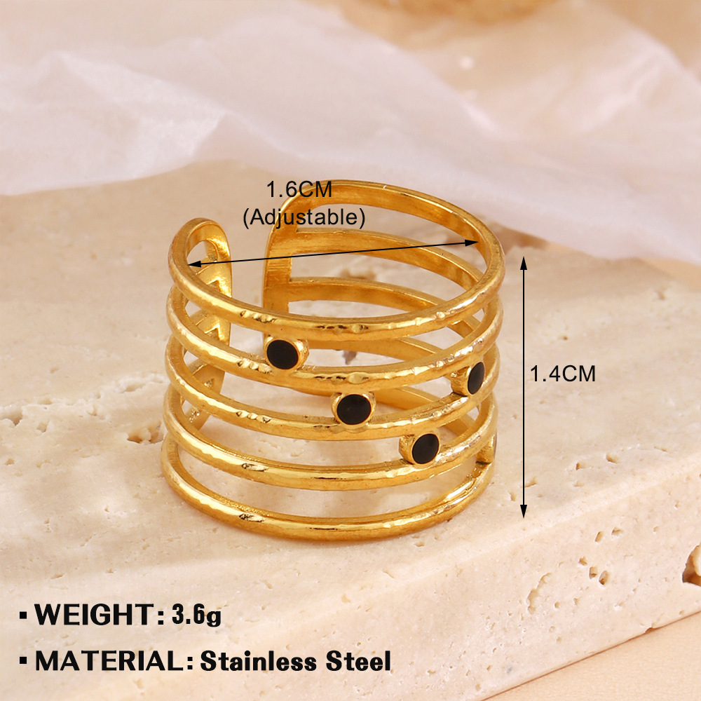 Fashionable Instagram style temperament, black drip oil geometric ring, female personality, gold-plated circular stainless steel ring