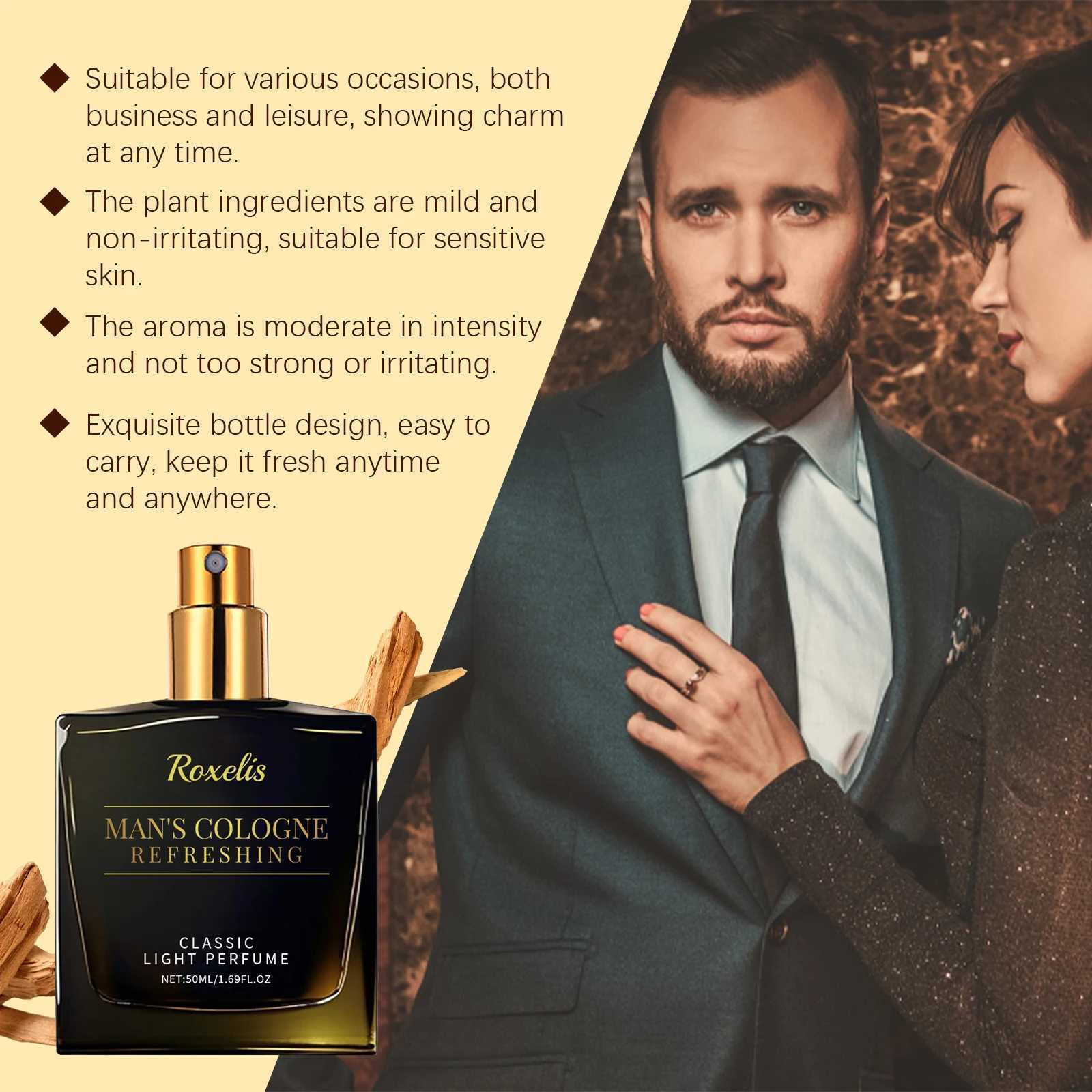 Roxelis 50ml Mens Charming Cologne Perfume Pheromone Refresh Exude Dating Atmosphere Lasting Scent Deodorant Cologne PerfumeXJ250512