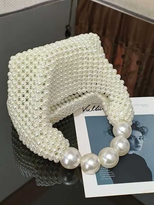 Handmade New Pearl Handbags For Women 2024 Fashion Trendy Portable Purse Party Shoulder Tote BagsW250512