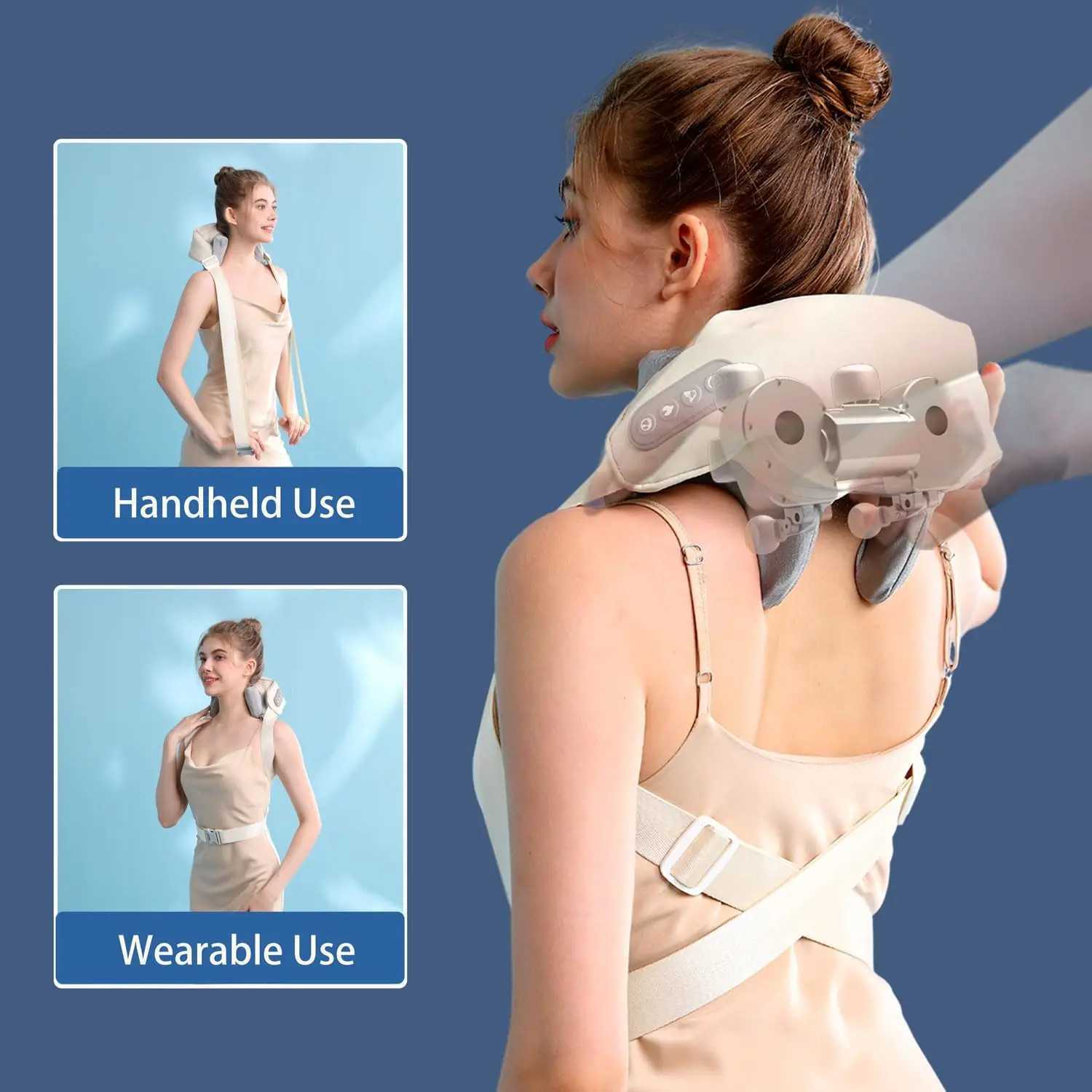 Neck Shoulder Massager Deep Tissue Shiatsu Back Massagers with Heat for Pain Relief Electric Kneading Squeeze Muscles MassageW250512
