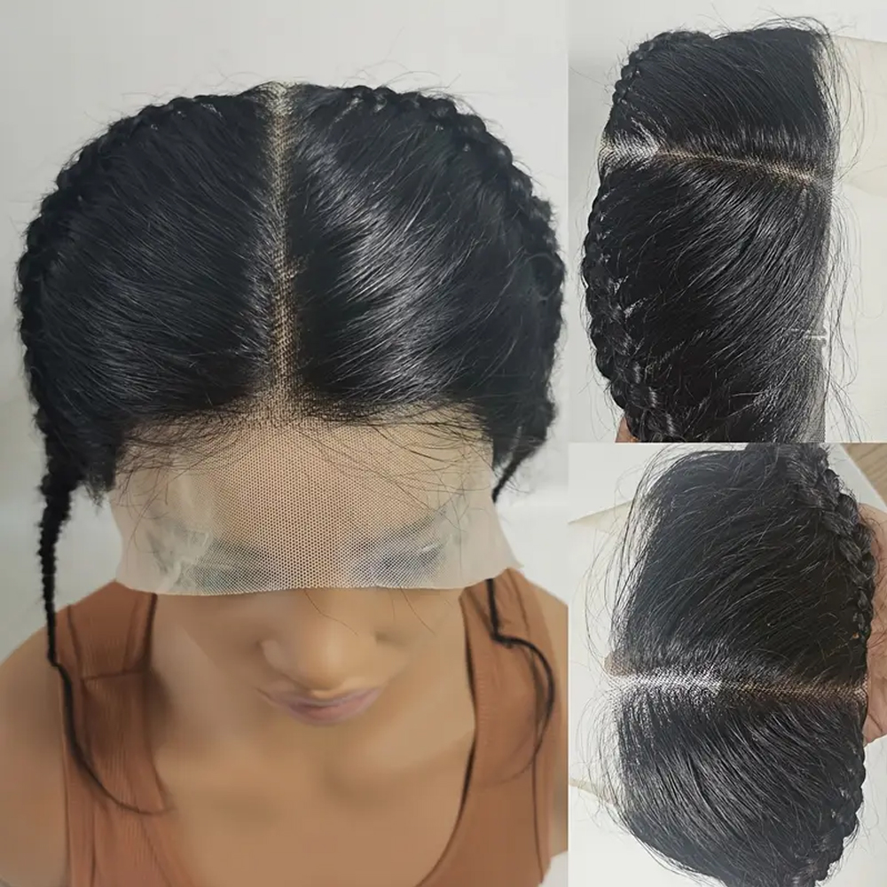 HD 13X4 Transparent Lace Frontal Human Hair with Braids 8-12 Inches Brzailian 100% Remy Hair Read Lace Frontal for Women Girls