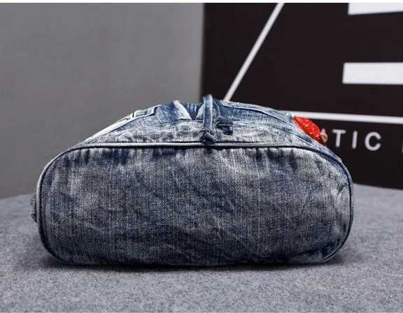 New in Fashion Denim Women Casual Backpack Large Capacity Jeans Shoulder Bag with Diamond Dec Female Backpacks Z250512
