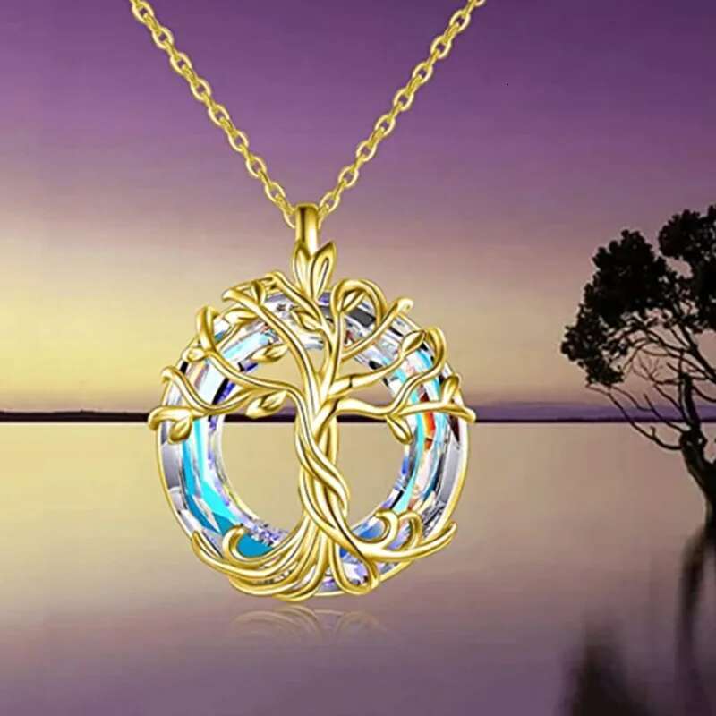 Exquisite Of Life Necklaces Celtic Family Tree Necklace With Circle Crystal Jewelry Gifts For Women Girls Mom Birthday