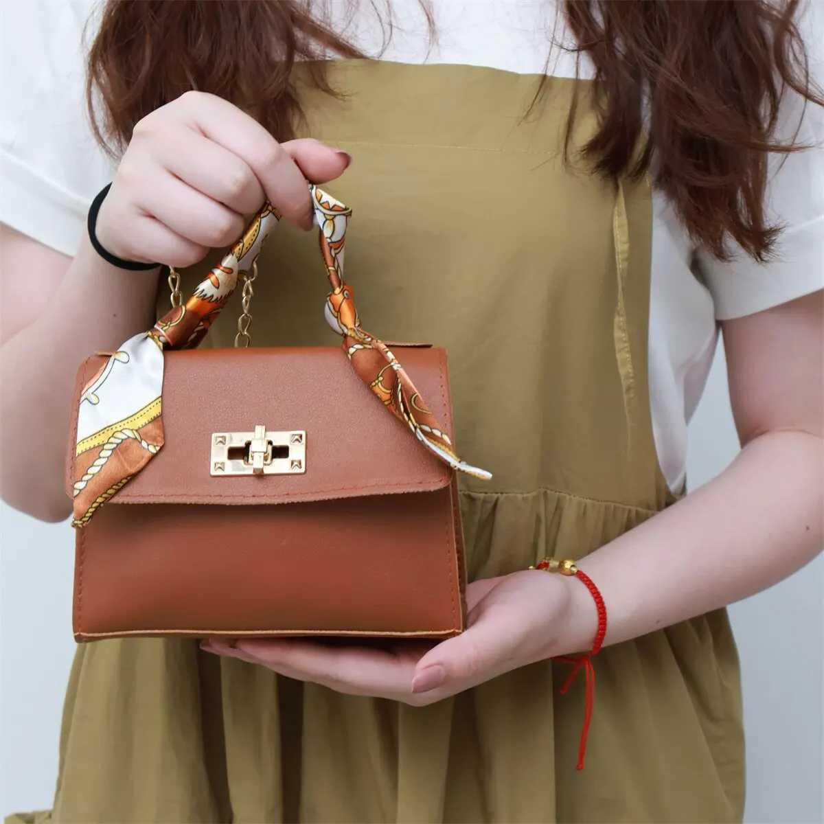 Women Fashion Simplicity Solid Color Handbag Niche Design Silk Scarf Mini Chain Single Shoulder Crossbody Bag Bandolera Z250512