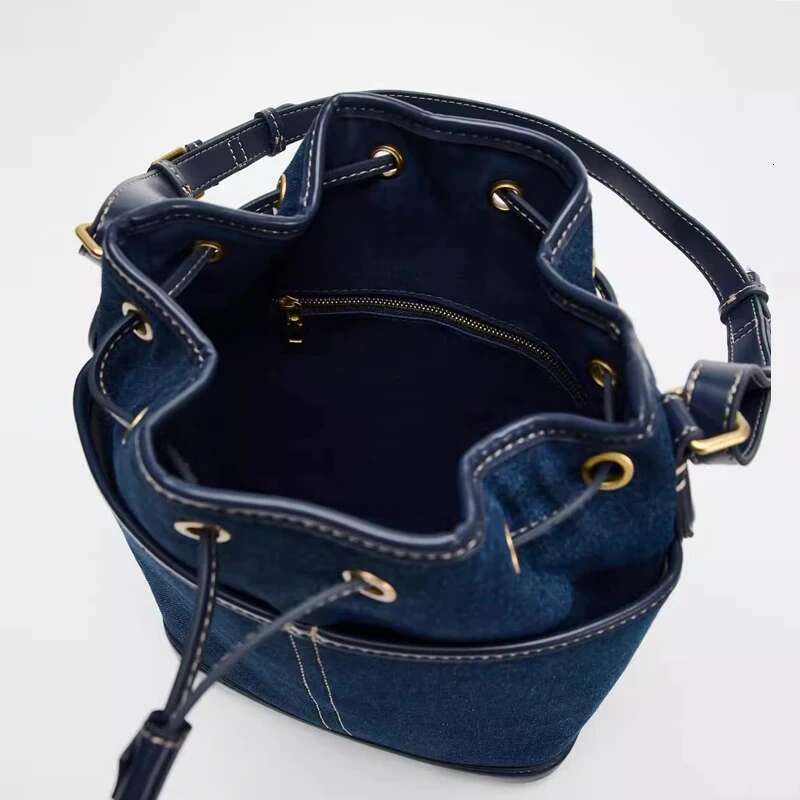 Vintage Denim Bucket Designer Canvas Women Shoulder Bags Drawsting Panelled Crossbody Bag Small Tote Shopper Purses 2025