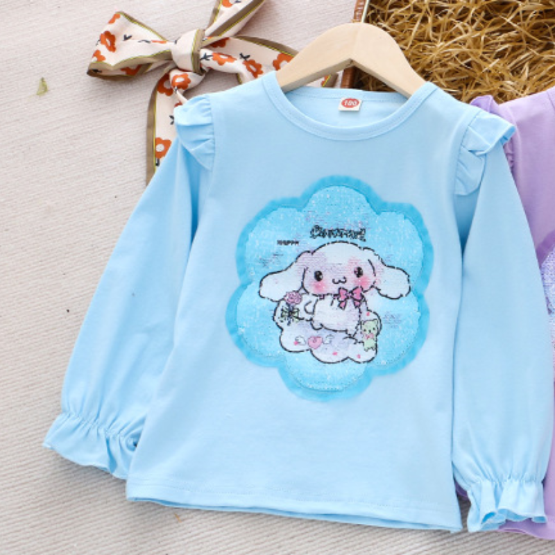 DISNEY Frozen Princess Elsa kids designer clothes Children spring T-shirt baby long sleeves color-changing sequins for girls.