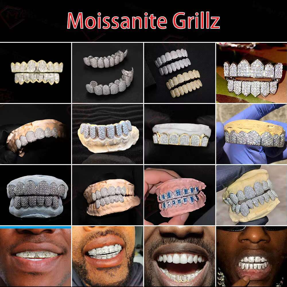Custom 925 Sliver VVS Moissanite Grillz 10 Top 10 Bottom Hip Hop Men Passed Diamond Tester Moissanite Grillz