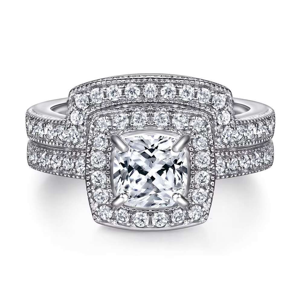 925 Sterling Silver Square Diamond Engagement Wedding Ring Set Trendy Couple Jewelry Rhodium Plating Zircon Cut Stone Gift Party