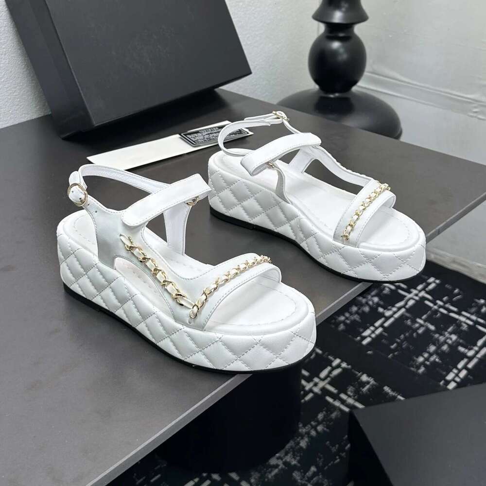 Women Size35-41 Genuine Leather Sandals Med Heels Wedges Sewing Summer Pumps Leisure Designer Shoes Zapatillas De Mujer