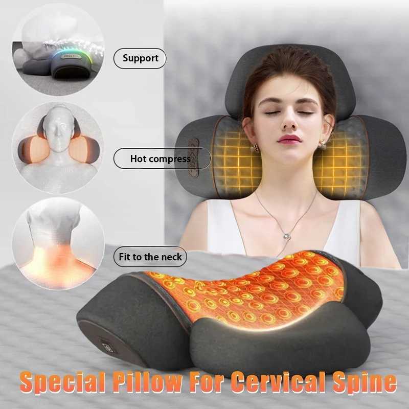 Neck Massager Neck Support Neck and Shoulder Hot Compress Massage Pillow Spinal Support Single Key Pperation GreyW250512