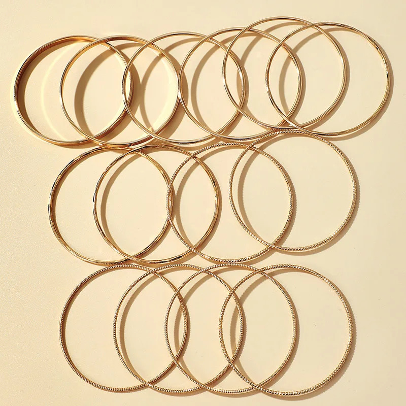 HNSP 55CM Inside Diameter Simple Bangle Set For Women Fashion Jewelry Accessories GoldColor 250512