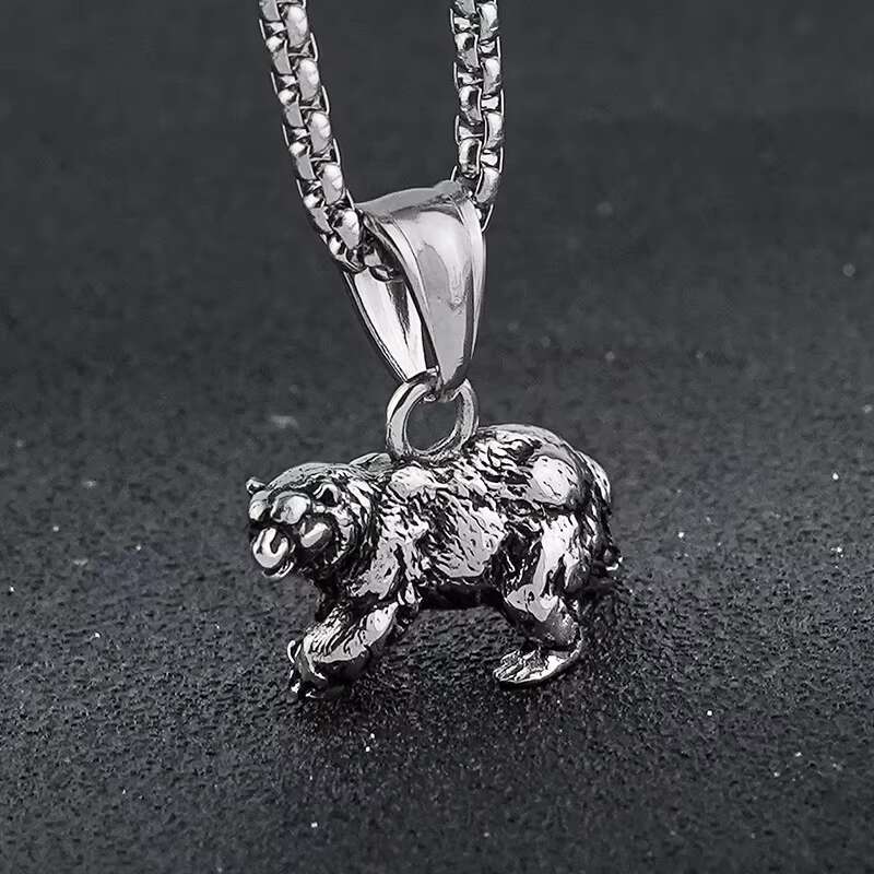 Hot Selling Classic Bear Animal Pendant Necklace Street Men Steel Necklace Wholesale Bear Necklace