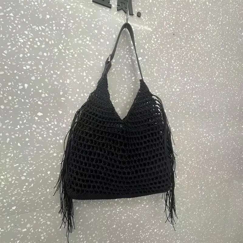 Bohemian Designer Beach Bags for Women 2025 Waterproof Nylon Tote with Hollow Tassels Inner Pocket