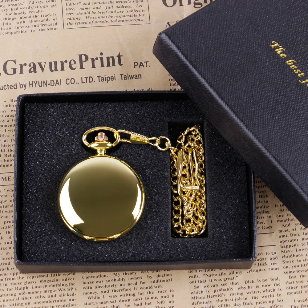 Gold Quartz Pocket Watch Gift Box Set For Family Fashion Casual Necklace Pendant Unisex Pocket Fob Chain Watches with Box 250512