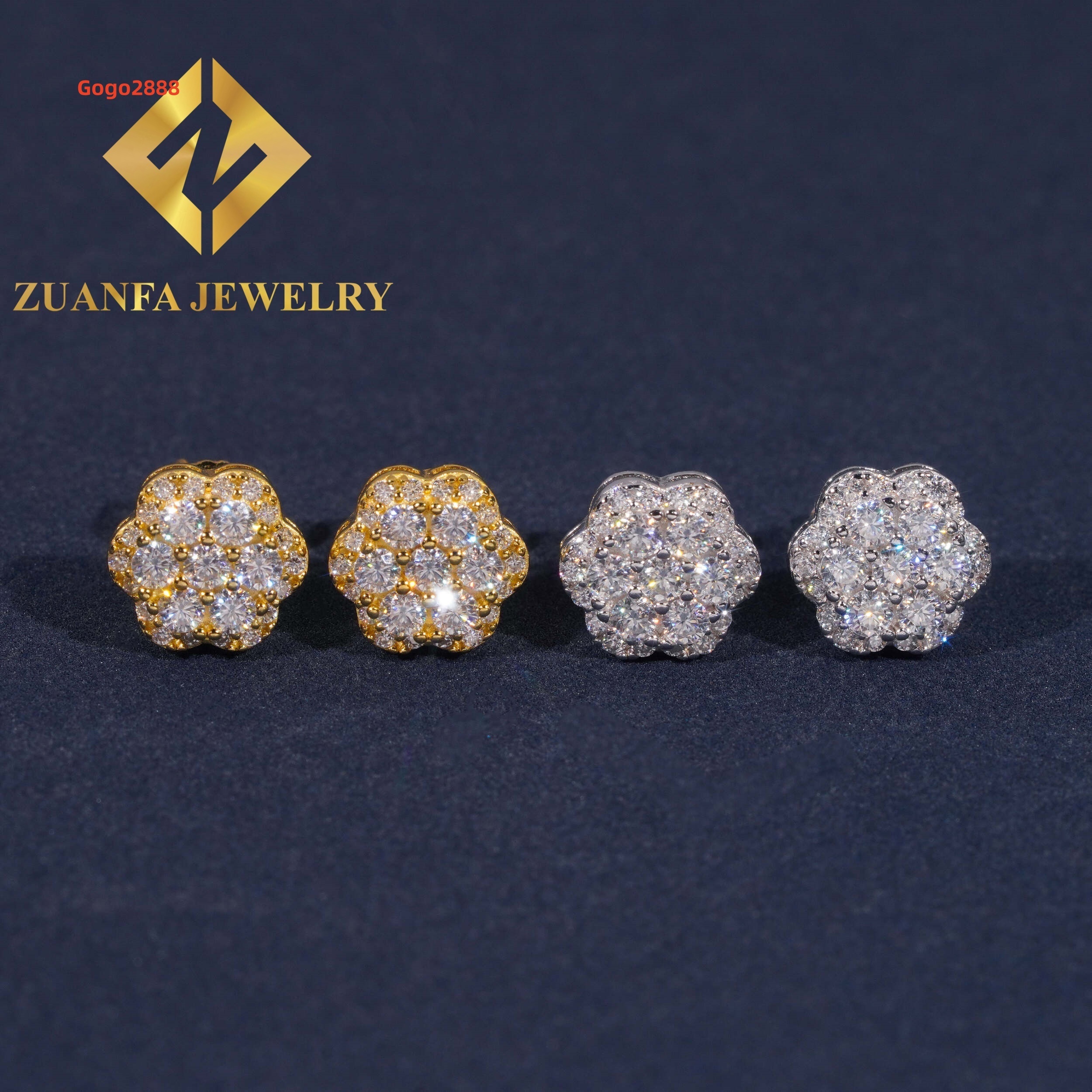 Popular Luxurious Flower Design Stud Earring 925 Sterling Silver VVS Moissanite Iced Out Stud Earring