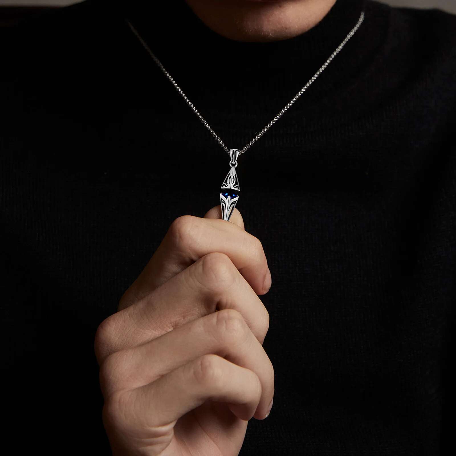 Men's Vnox stainless steel necklace with blue stone