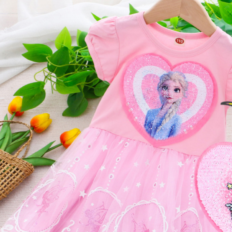 DISNEY Elsa princess dress toddler designer clothes Girls' dress with short sleeves for summer style princess clothes net skirt performance pure 