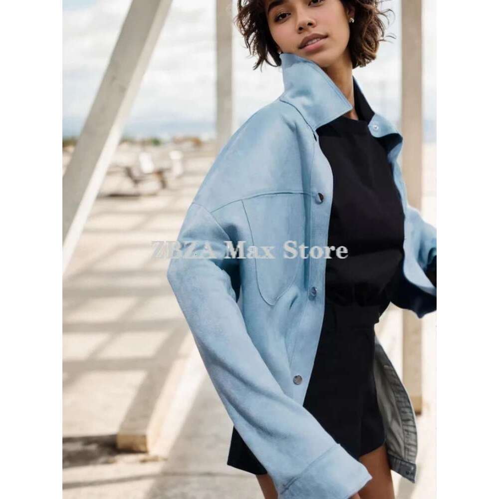 ZBZA Women's Jacket Lapel Collar Side Vents At Hem Long Sleeves Loose Solid Front Patch Pockets Casual Coat Autumn New Chic Top