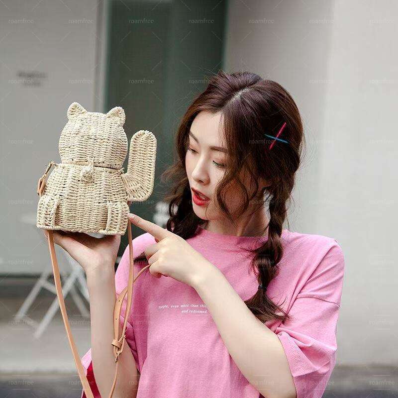 Shoulder new rattan Ladies Lucky Fashion cat Crossbody Messenger Hand Bags Women Girl basket free shippingcatlin_fashion_bags