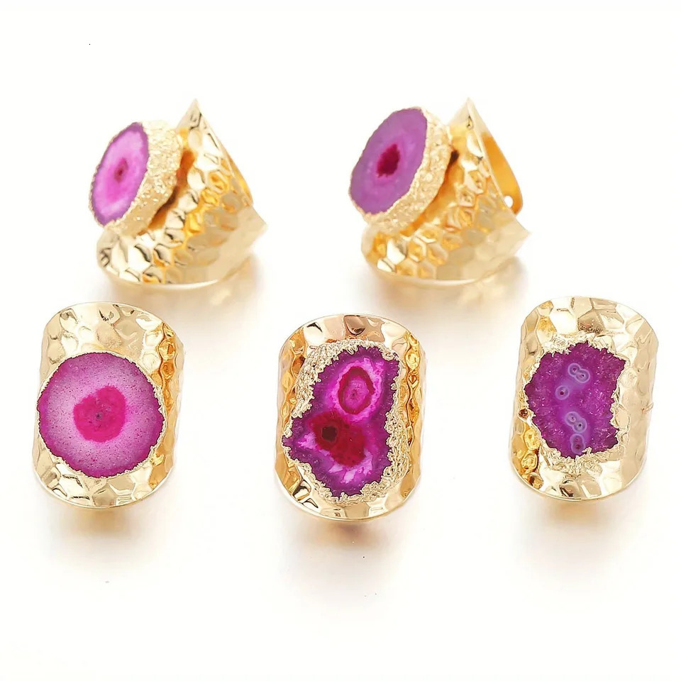Natural Stone Ring Irregular Shape Agates Crystal Resizable Rings for Women Men Fashion Charm Jewelry Gift Cluster Winding 250512