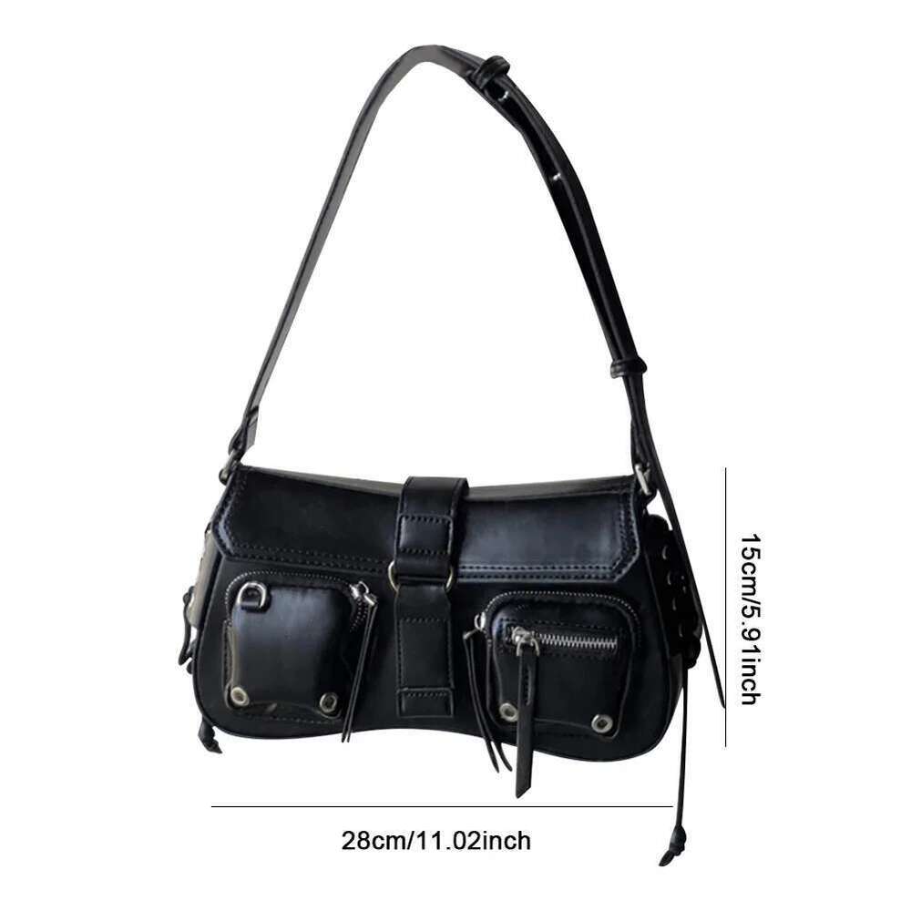 Y2k Korean Women Haruku Vintage Gothic Black Handbag Aesthetic Elegant Punk Wallet Purse Handbags Shoulder PU Trend Tote Bags