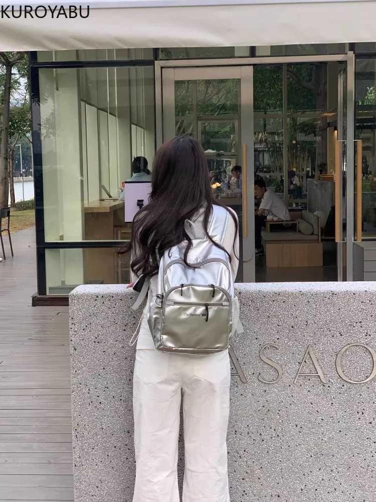 Silver Backpack Women College Students Travel Schoolbag Waterproof Lightweight Nylon Large Capacity Commuting Shoulder Backpacks Z250512