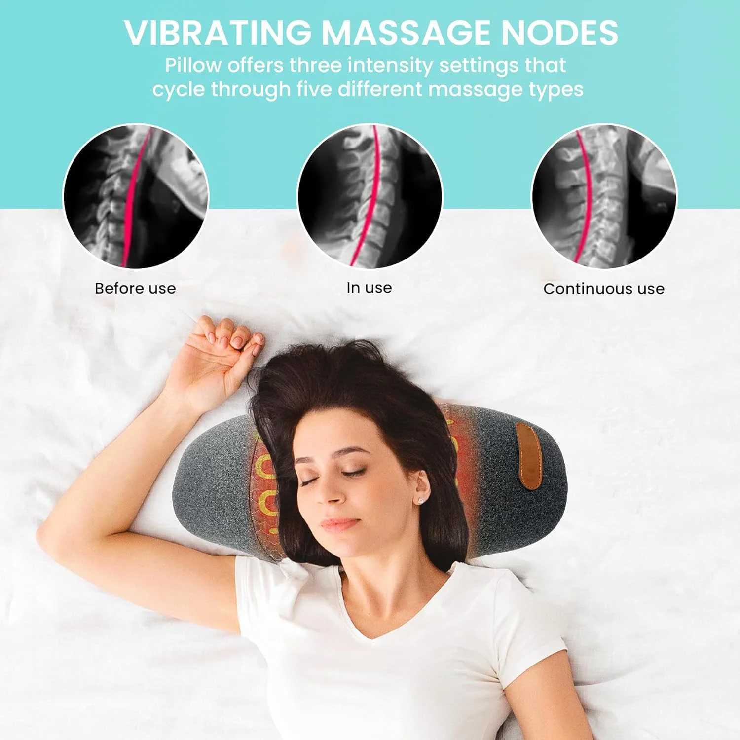 Electric Neck Massage Pillow Heating and Vibration Neck Massager Back Cervical Traction Relax Sleeping Memory Foam Spine SupportW250512