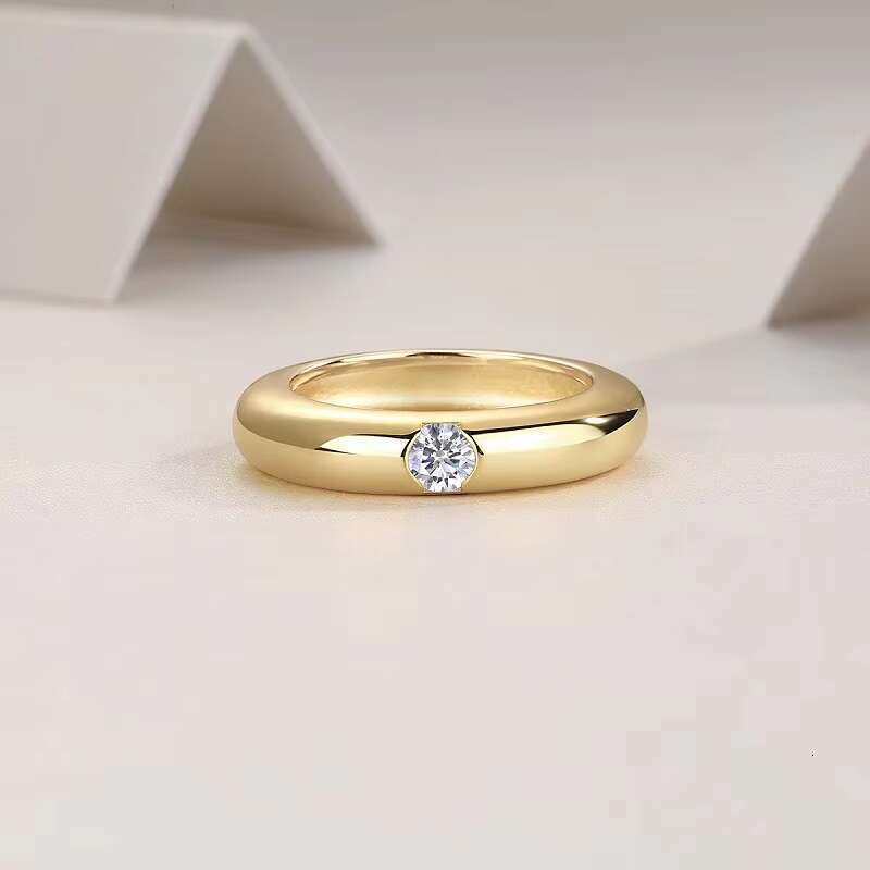 18K Gold Plated S925 Silver Minimalistic Luxury 4mm Moissanite Classic Comfort Fit Dome Ring Everyday Elegance for Women