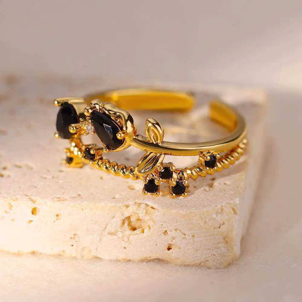 Gold Color Stainless Steel For Women Colorful Cubic Zircon Heart Opening Adjustable Ring Fashion Jewelry Wedding Gift