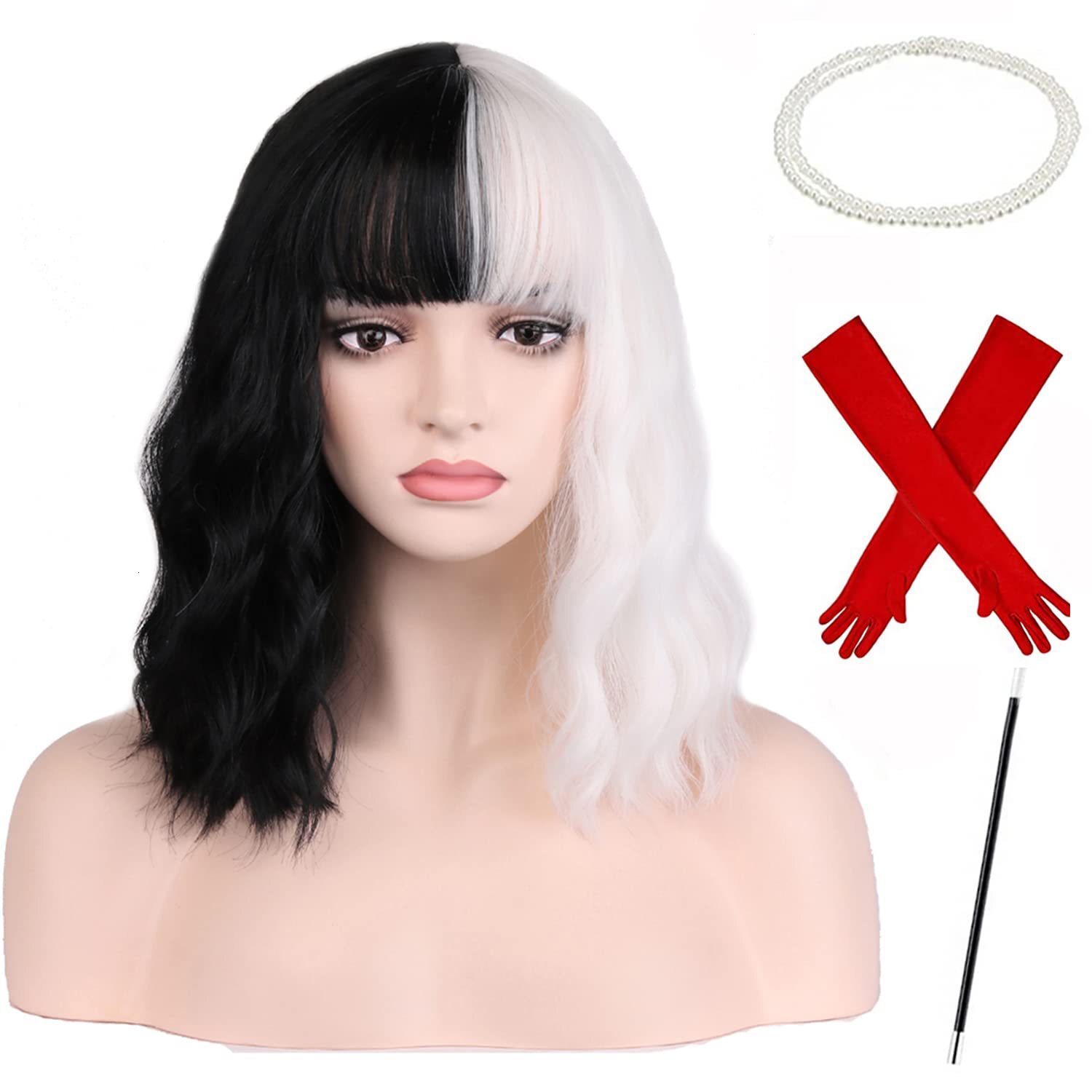 cosplay Wig anime party role-playing costumes Kuira black and white wig medium length wig