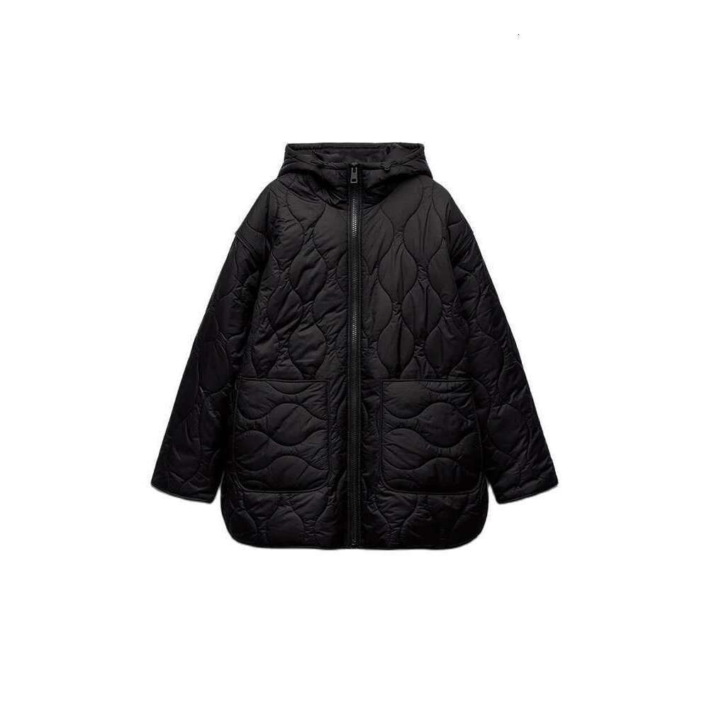 TRAF New Hooded Jacket Autumn And Winter Zipper Long Sleeve Warm Solid Color Cotton Clothing Fashionable Women's Tops