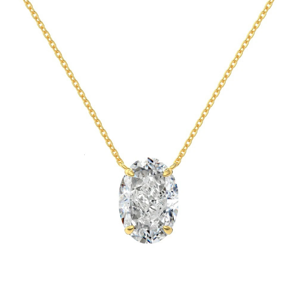 Vinregem 1.5-4CT Oval Lab Created Sapphire Gemstone Pendant Necklaces Gold Plated 925 Sterling Silver Fine Jewelry Wholesale 250512