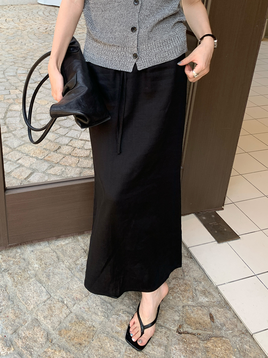 P1104 Large size Tencel linen split elastic waist skirt 2025 summer Korean version simple A-line skirt