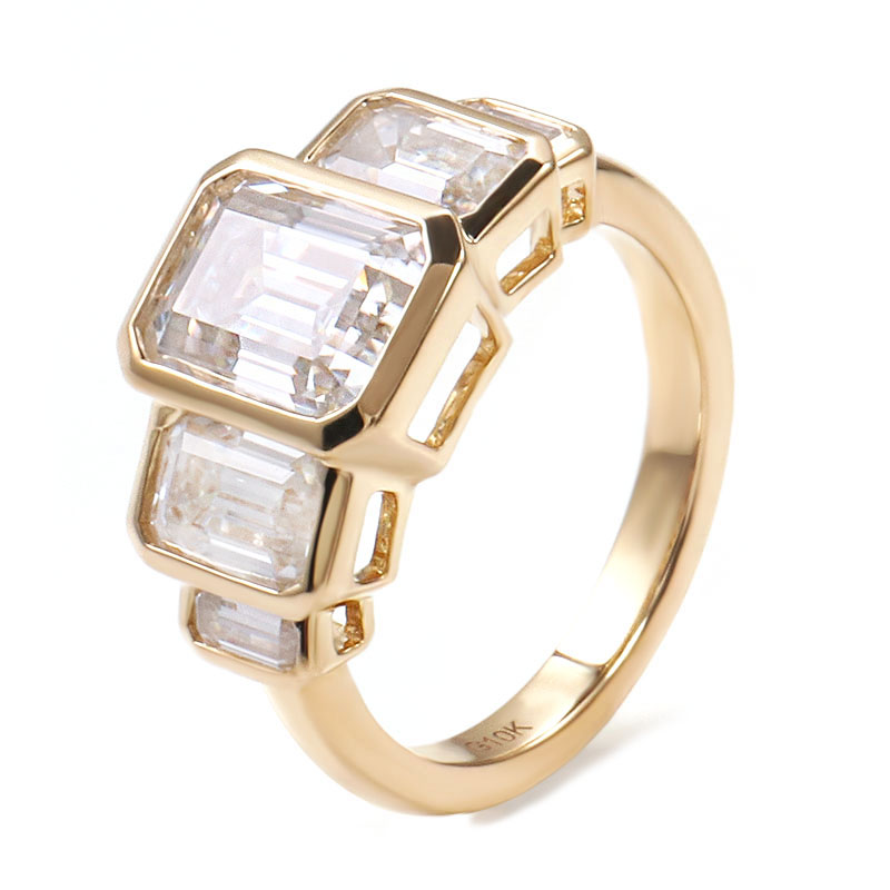 Fine Jewelry Rings Wholesale Solid 10K Yellow Real Gold GRA Certified Emerald Cut 6*8MM VVS Moissanite Diamond Unique Rings