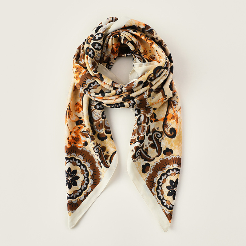 queen of the word 2 Temperamental and versatile floral print scarf Simulated silk scarf Versatile printed scarf