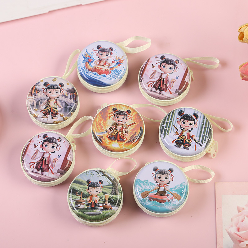 20pcs Cute Creative Cartoon printing Iron Round Shaped Coin Purses mix color coin case
