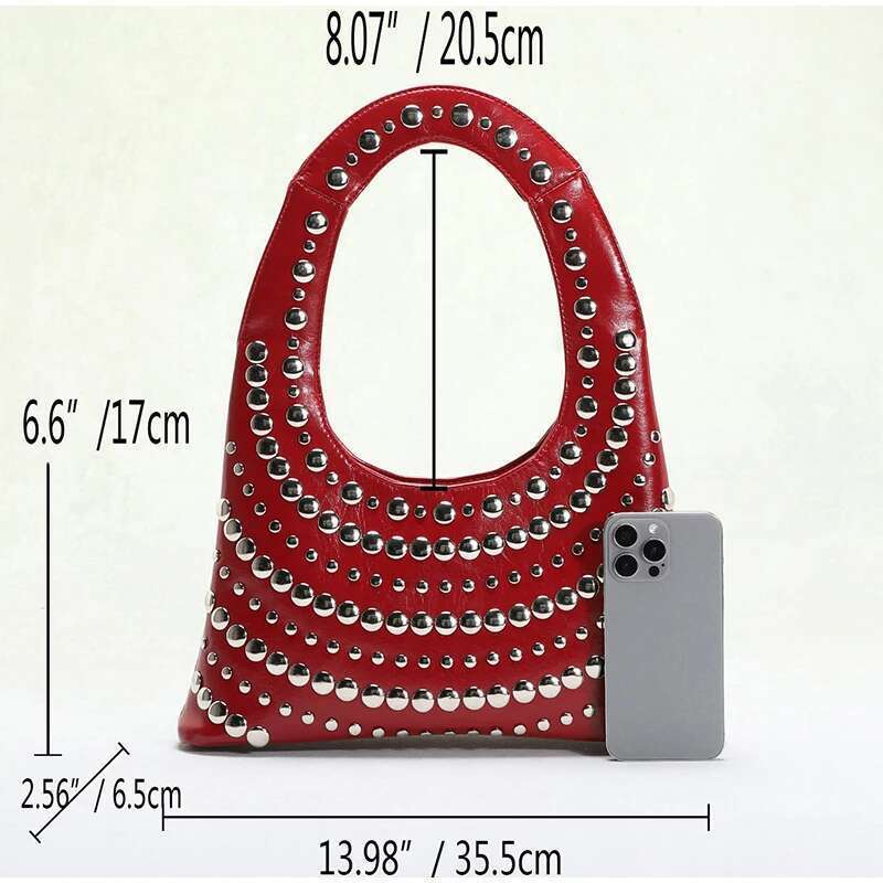 Cool Sier Rivet Underarm 2025 New Brand U-Shaped Tote Red Lady High-End Shoulder Bag European Punk Handbag
