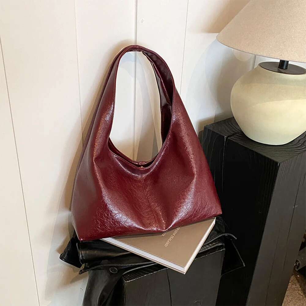 Red Handbag Purse For Women PU Leather Shoulder Vintage Women's Trendy Hobo Bags Y2k Girls Female Causal Commuter Bag