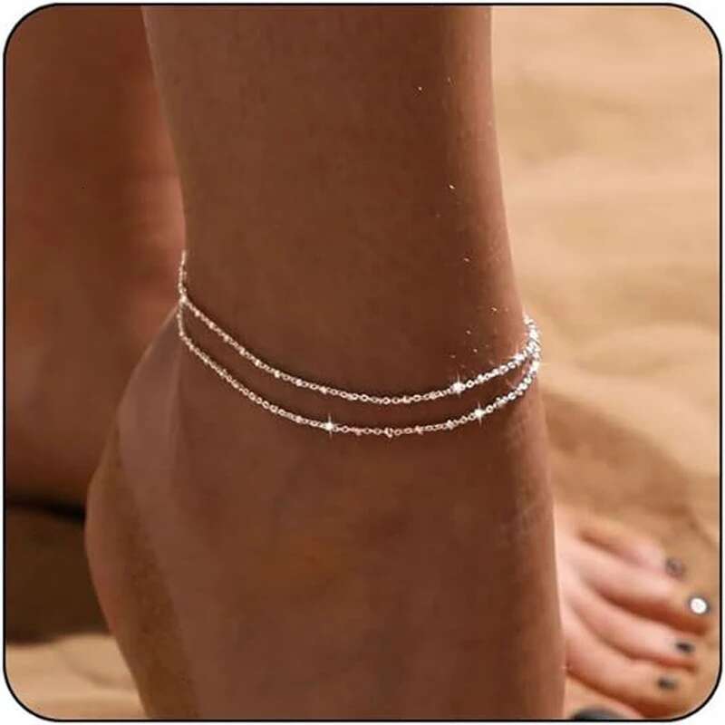 Ankle Women,14K Gold Sier Plated Layered Beads Anklets Bracelets For Women Girls Summer Jewelry Gifts