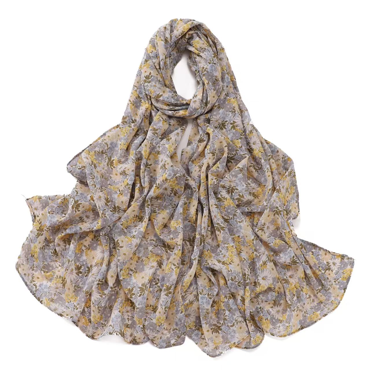 T686 New Chinese style ancient bamboo plaid print chiffon long scarf air-conditioned room shawl floral scarf gauze scarf headscarf