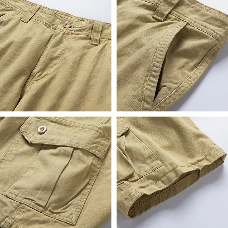 Men Summer Solid Casual Classic Cargo Shorts Men Fashion Cotton Multi-pocket Shorts Men Outwear Breathable Shorts Male 250509