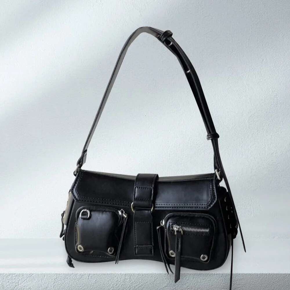 Y2k Korean Women Haruku Vintage Gothic Black Handbag Aesthetic Elegant Punk Wallet Purse Handbags Shoulder PU Trend Tote Bags