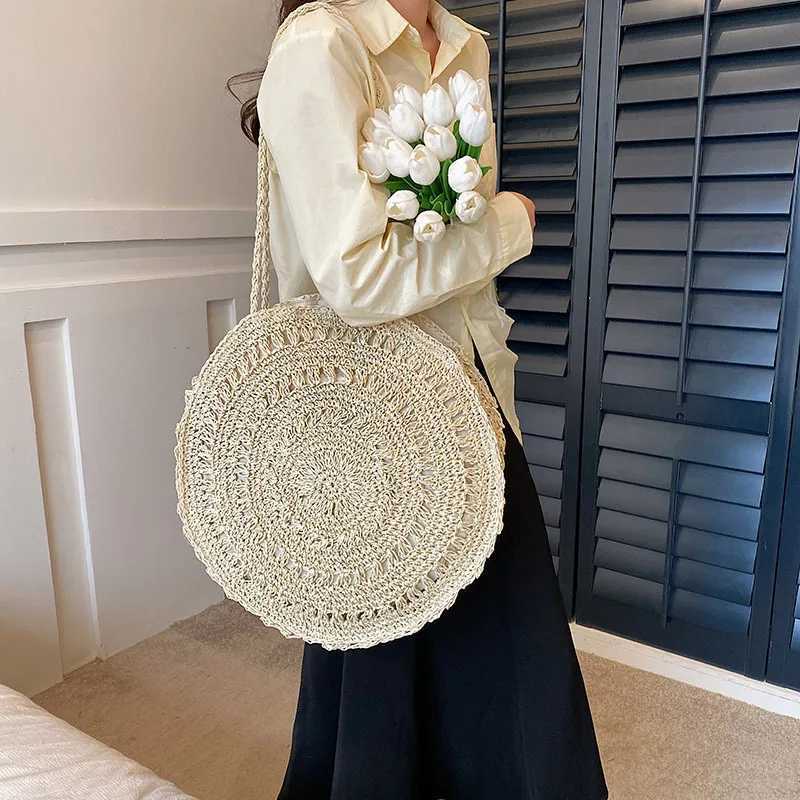 Bohemian Straw Woven Shopper Tote Women Travel Beach Bag Summer Knitted Underarm Shoulder Bag Handmade Woven Hollow HandbagW250512