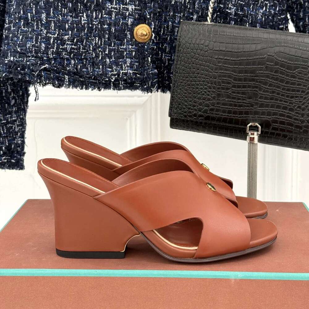 Women Size35-41 Genuine Leather Slippers Super High Heels Summer Slides Solid Colors Designer Shoes Zapatillas De Mujer