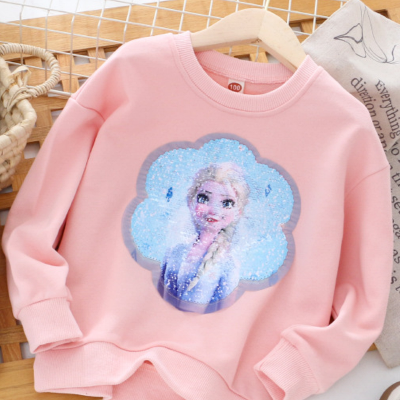 DISNEY Frozen Elsa princess Kids designer clothes Children's autumn clothes girls' double-sided color-changing sequins clothes.