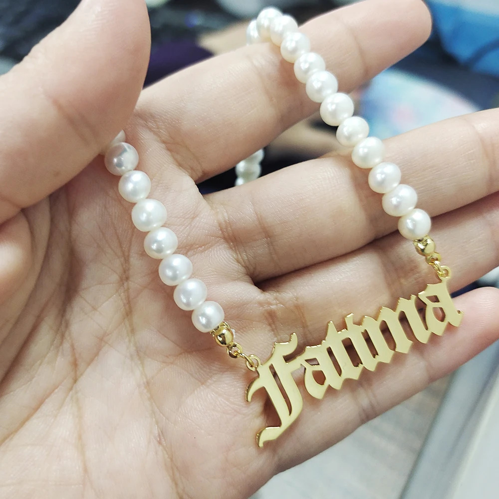 Stainless steel Pearl Pendant Letters Necklace Custom Name Necklaces Old English Personalized Name Necklace Woman And Child Gift 250512