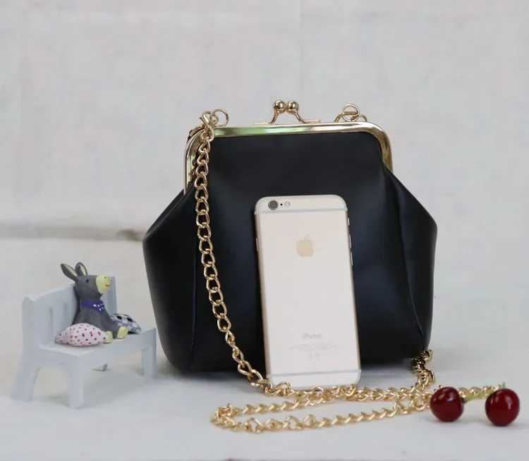 Fashion Women Handbag Kiss Lock PU Leather Chain Crossbody Shoulder Bag Vintage Small Female Clip Bags Purses Phone BagW250512
