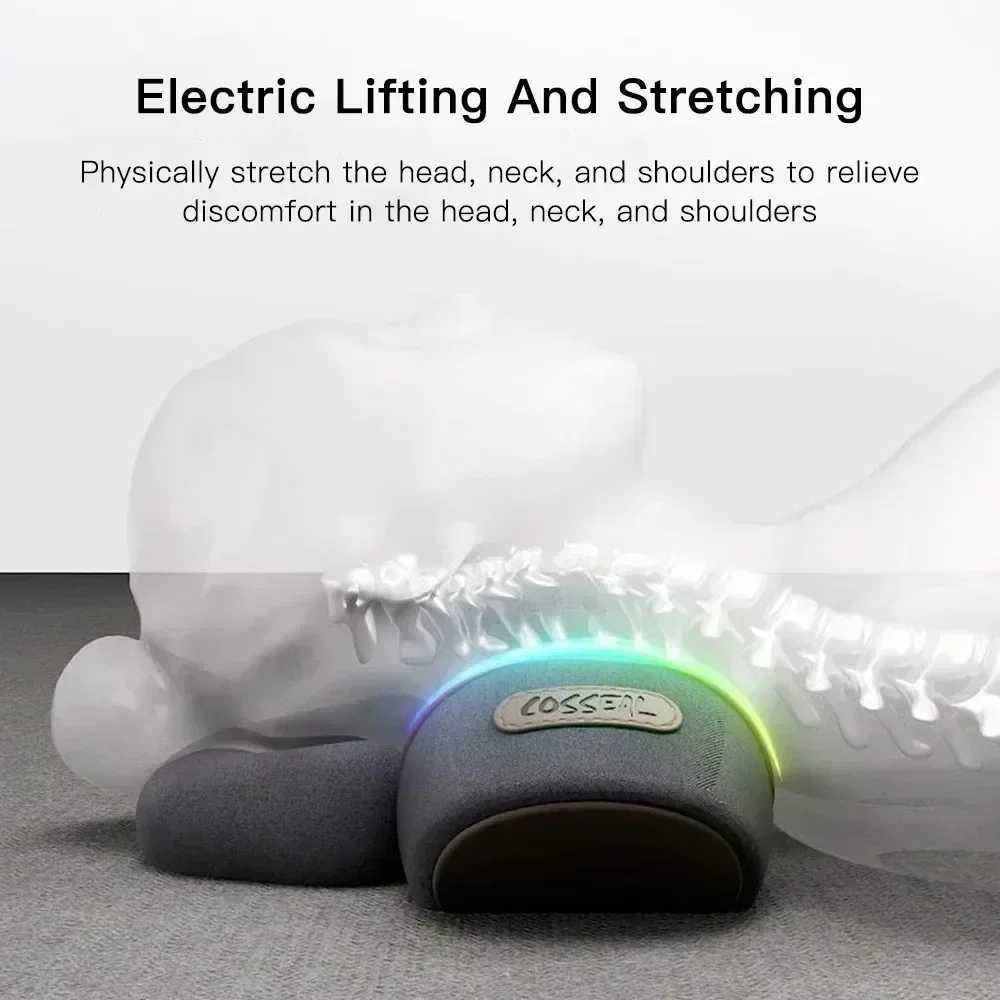 Okayso Electric Neck Massager Cervical Pillow Hot Compress Neck Stretch Heating Vibration Neck Shoulder Massage Traction PillowW250512