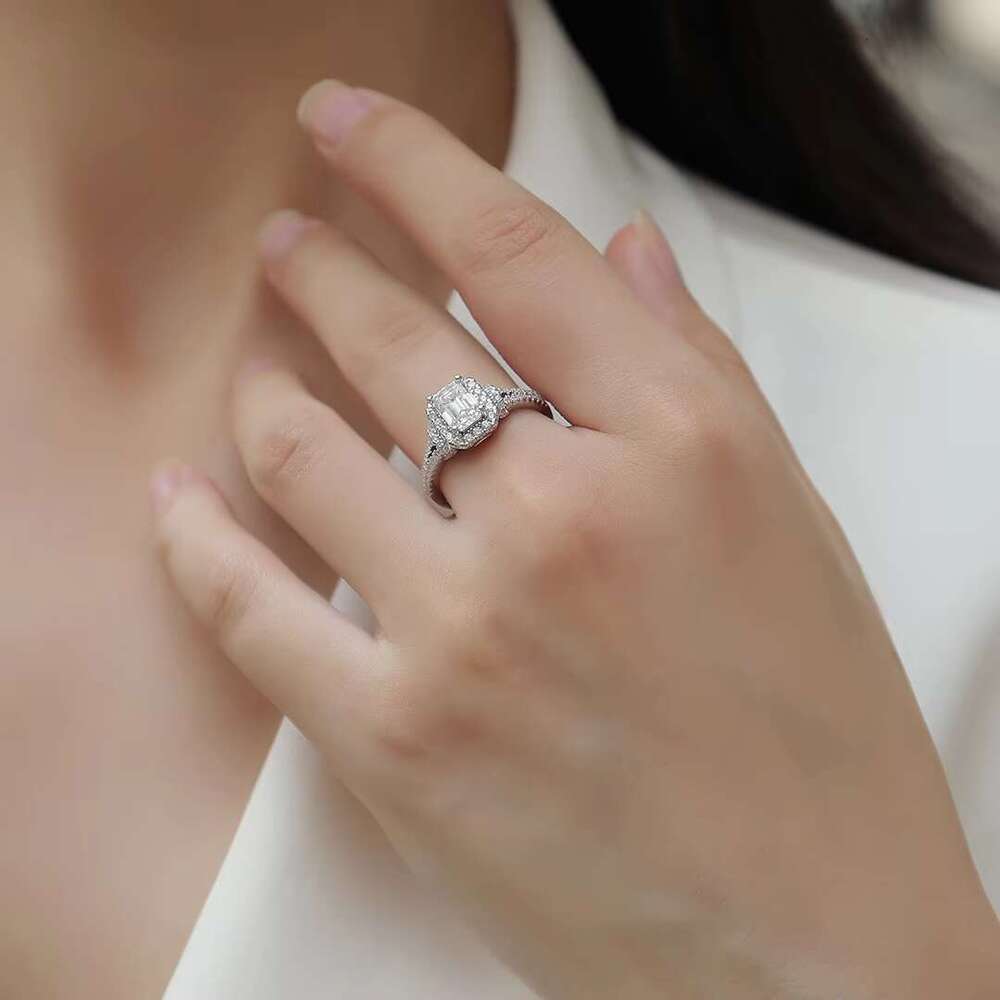 Elegant spodumene emerald cut open handle ring - double-layer pointed set, pure silver, size 5-9, USA